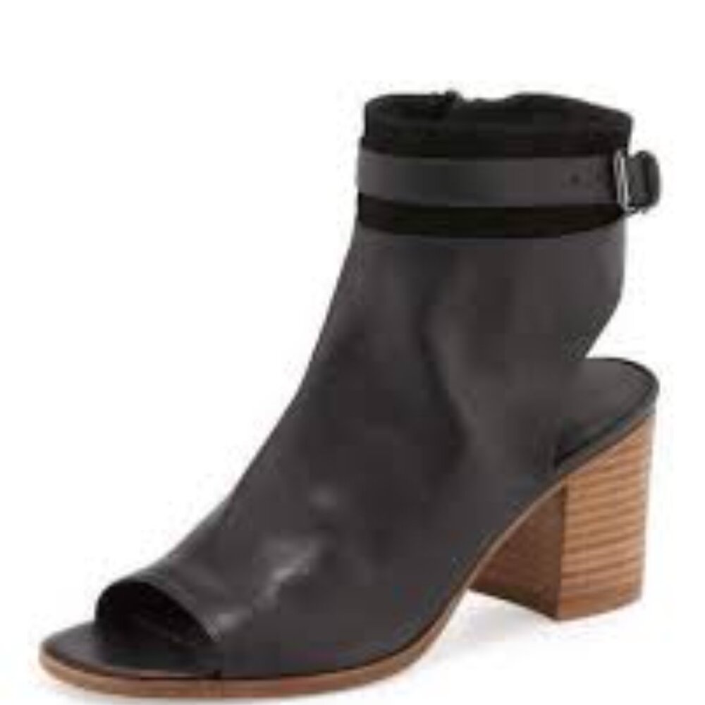 Vince Women's Black Jane Leather Peep Toe Leather Block Heel Ankle Bootie Size 8